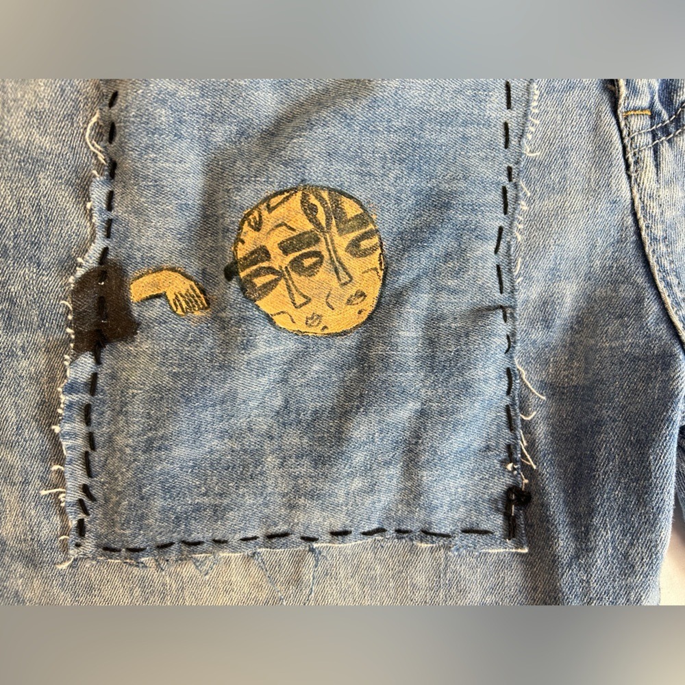Women's BDG Light Blue Denim Patch Shorts with Urban Embroidered Patch Work 33 - Picture 2 of 15
